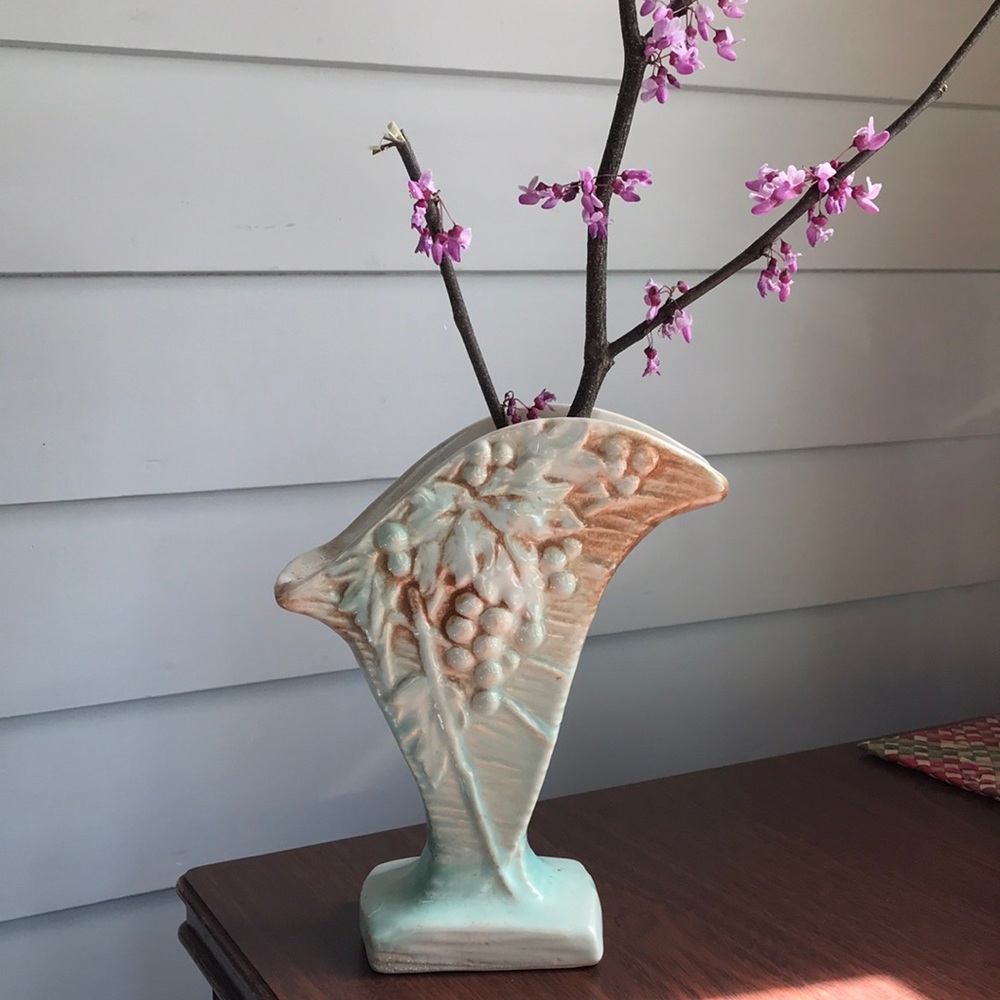 Ceramic Art Deco Style Mint Green and Bronze Vase